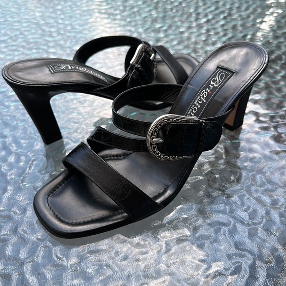 Brighton Ladies Slip on Heels in Black Leather with Croc Print Size 6M. - Picture 6 of 6